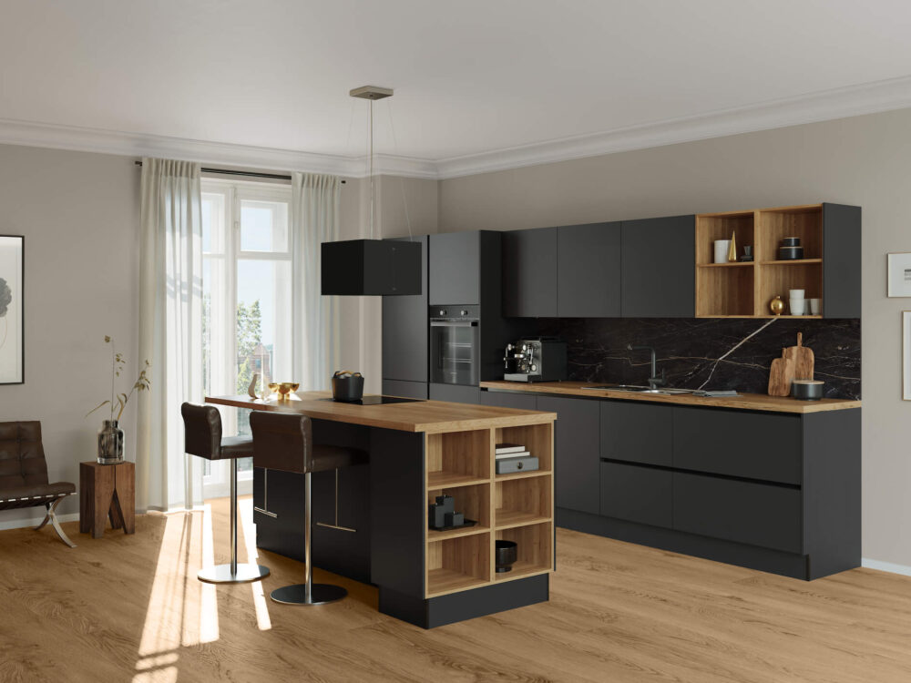 Häcker Design Inselküche Schwarz