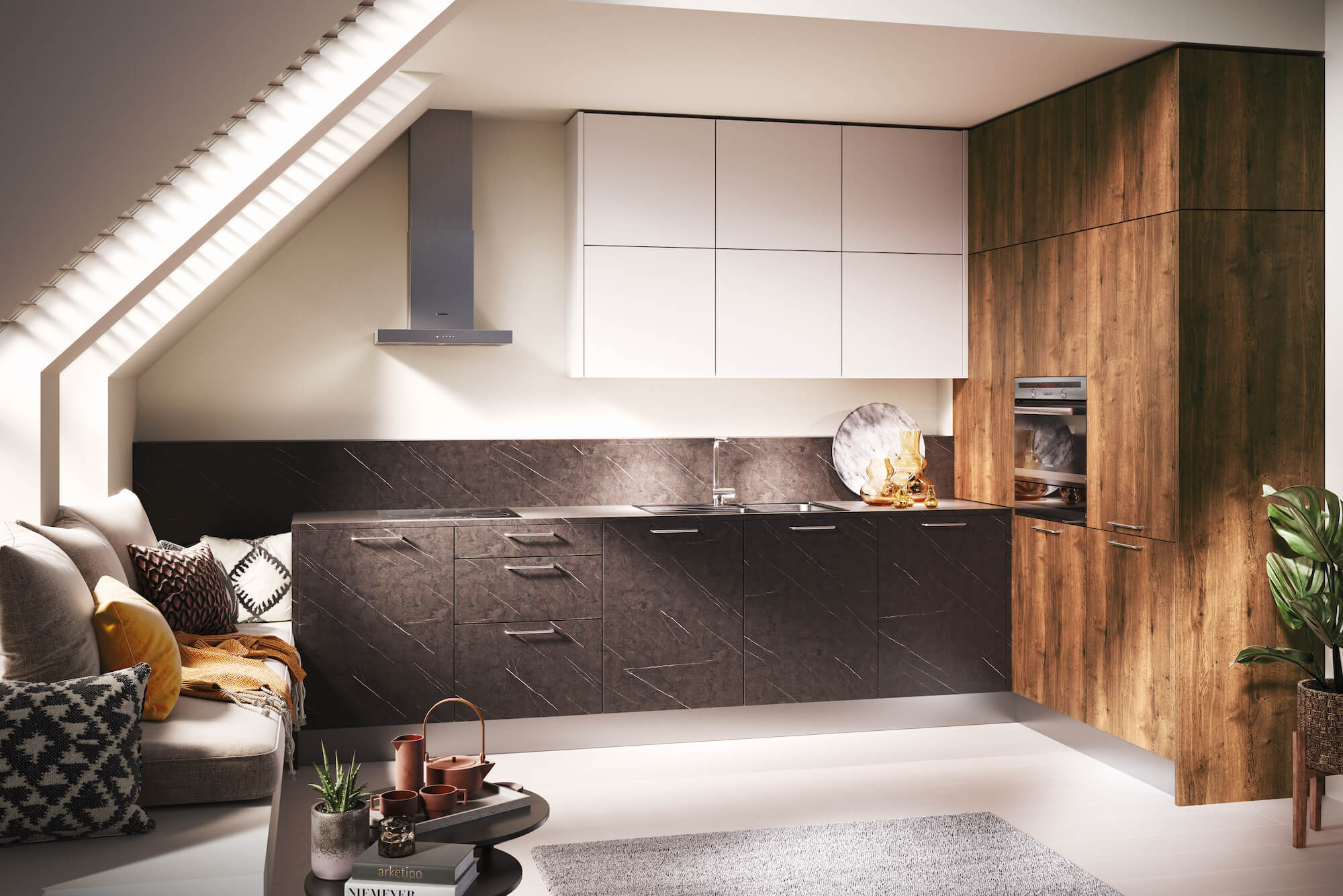 Häcker moderne L-Küche Alteiche