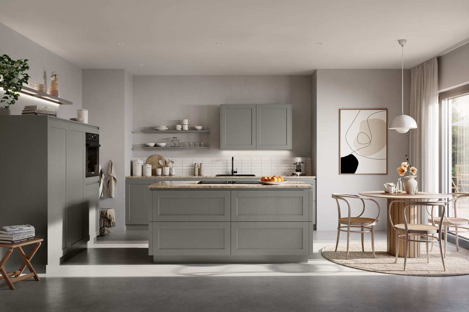 Häcker Landhaus Inselküche Hampton Selection Greige