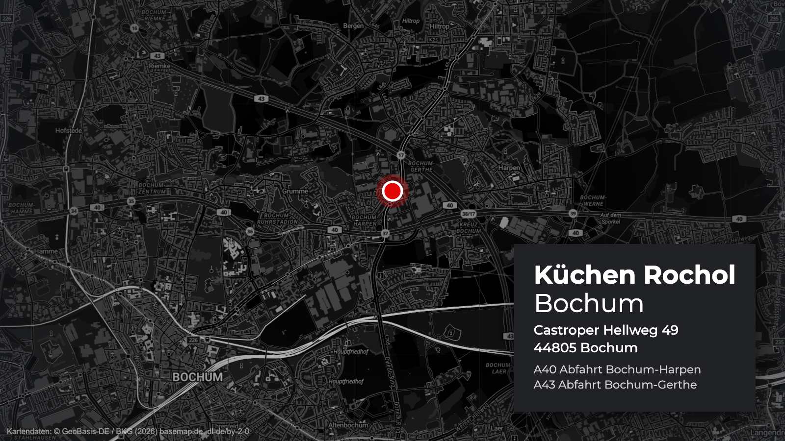 Anfahrt zum Küchenstudio Bochum von Küchen Rochol am Castroper Hellweg 49